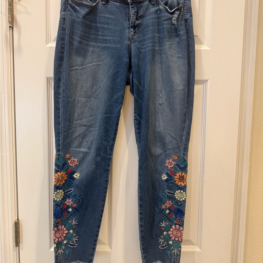 American Vintage Straight-Leg Jeans with Floral Embroidery - Blue